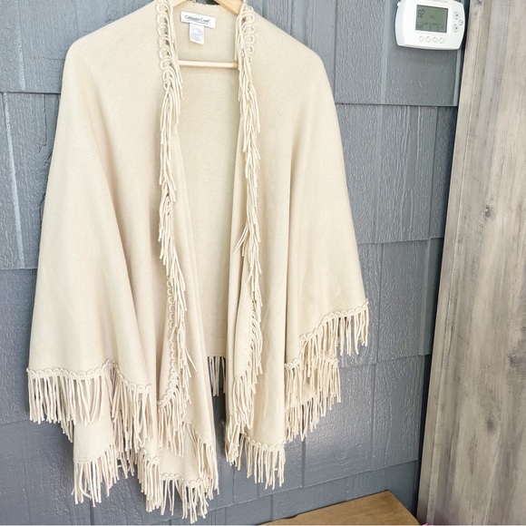 Coldwater Creek Fringe Cream Tan Beige Poncho - One Size - Picture 3 of 7
